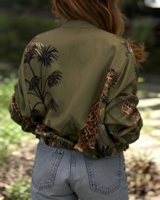 Long-Sleeve Printed Zip-Up Coat