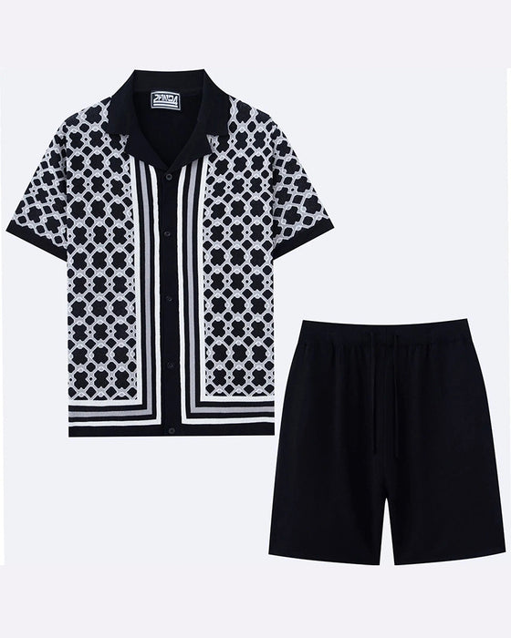 Short-Sleeve Cardigan And Shorts Two-Piece Set