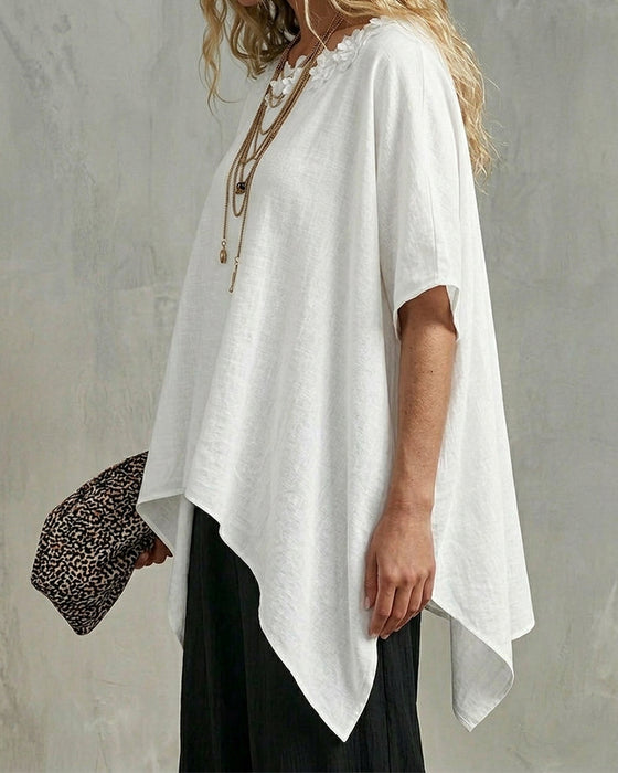 Three-Dimensional Floral Irregular Bat Sleeve Blouse