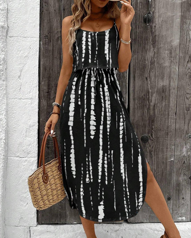 Irregular Pattern Split Camisole Dress