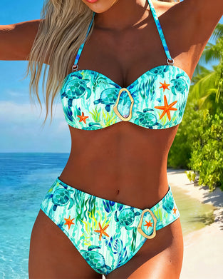Marine Style Print Halter Neck Bikini