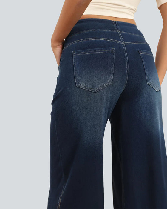 High-Waisted Washed Loose Baggy Casual Denim