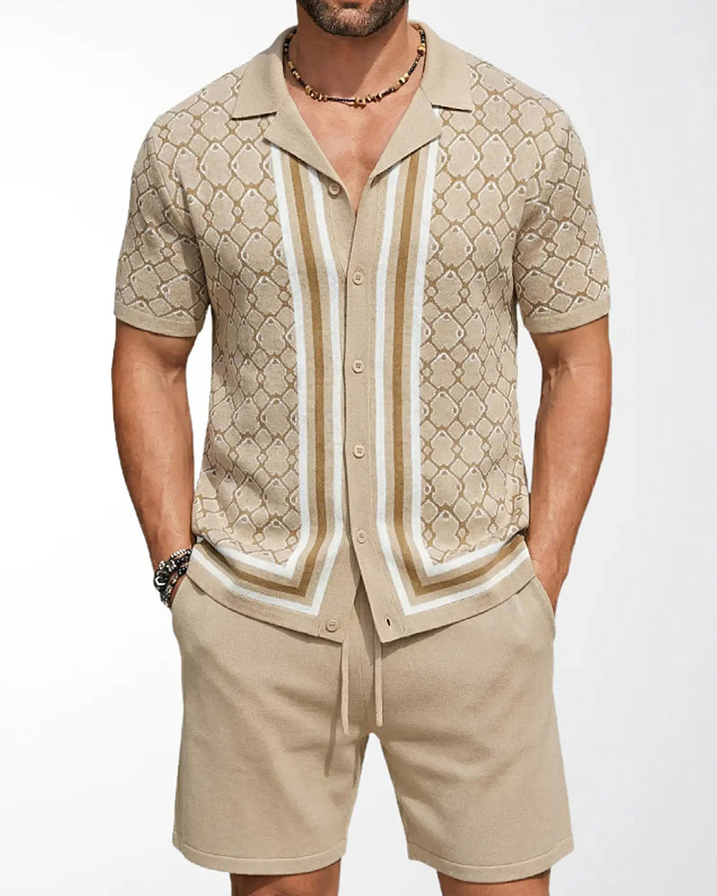 Short-Sleeve Cardigan And Shorts Two-Piece Set