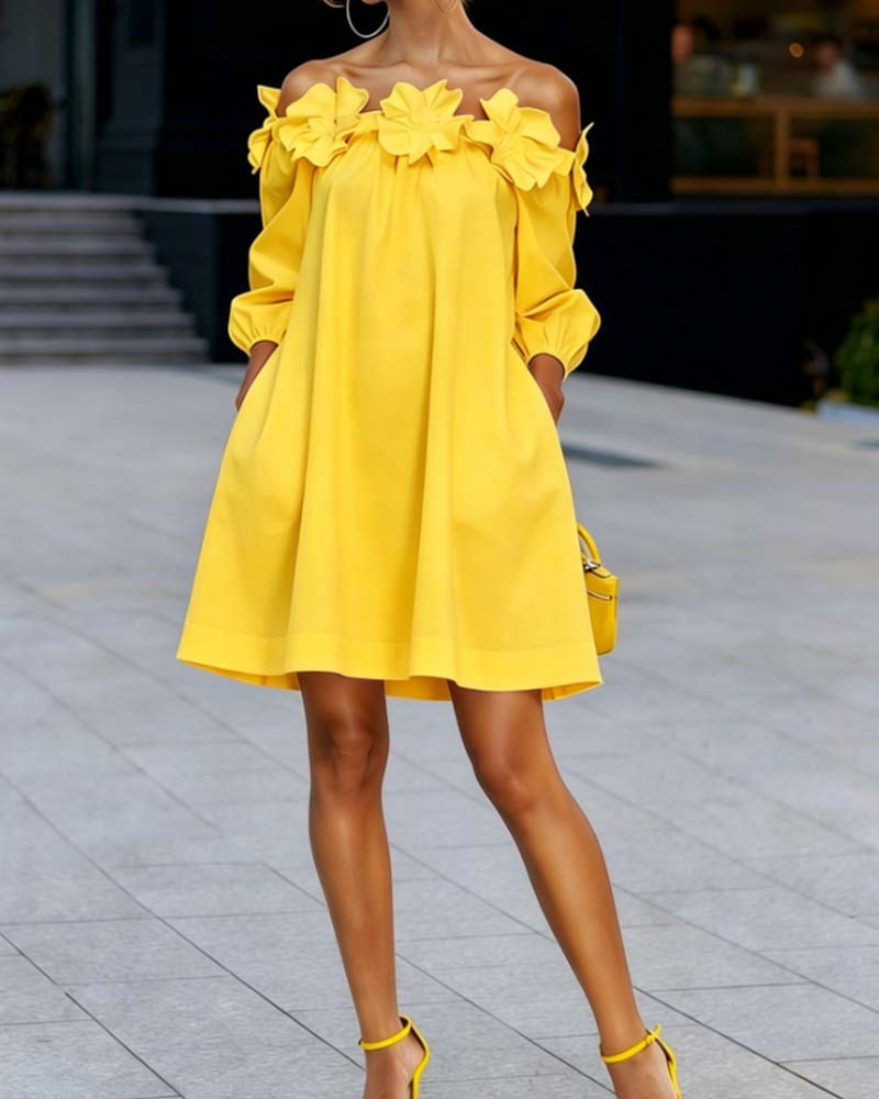 Off-Shoulder Floral Accent Dress