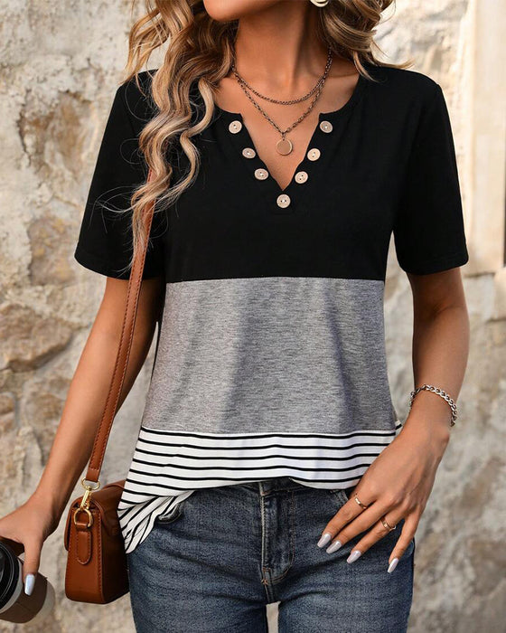 Casual Striped Contrast Color T-Shirt