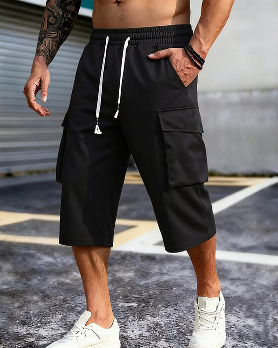 Elastic Waist Drawstring Pocket Men's Pants