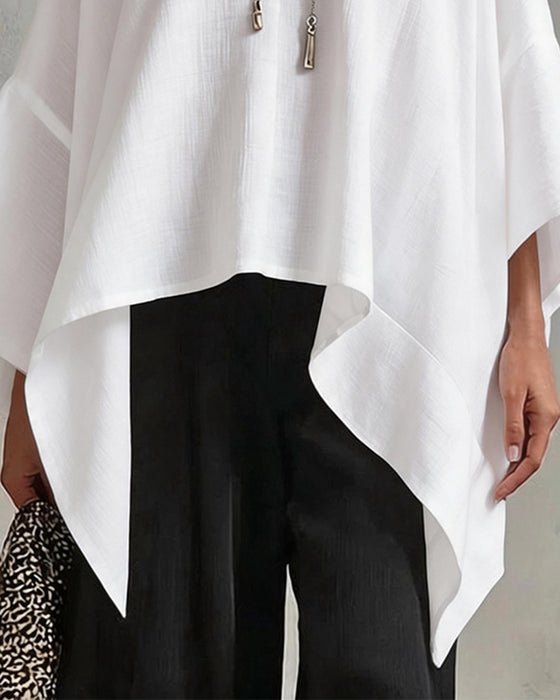 V-Neck Irregular Batwing Sleeve Loose Blouse