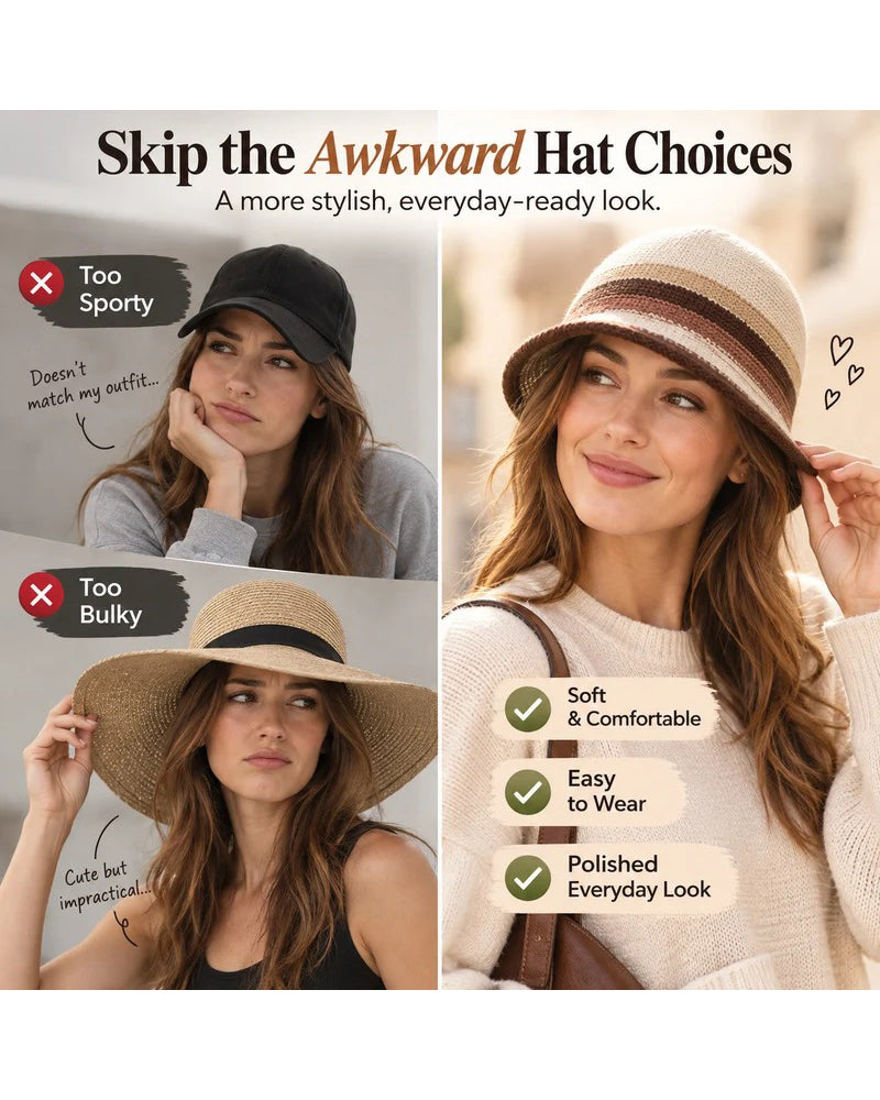 Women's Foldable Striped Cloche Bucket Hat