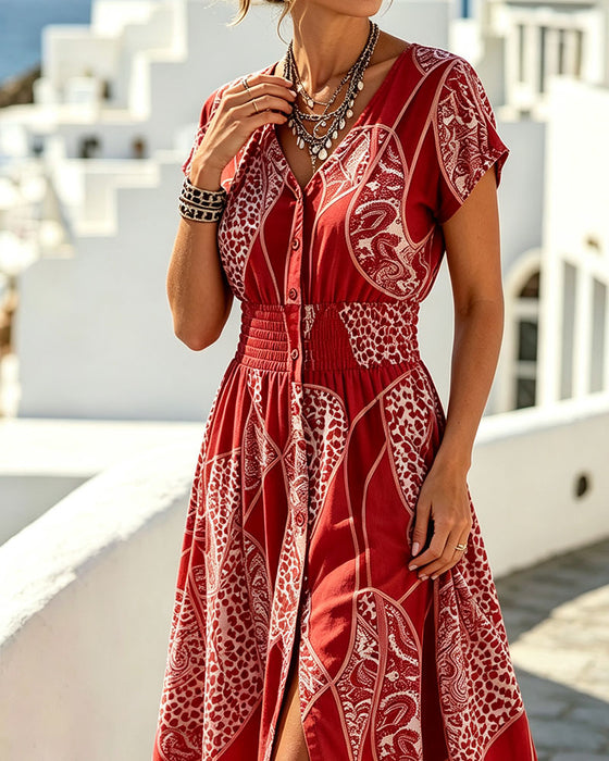 Leopard Print V-Neck Button Waist Dress