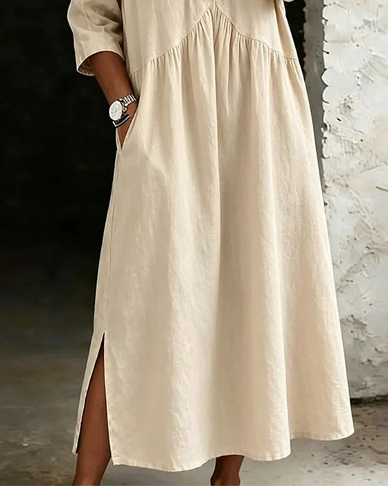 Ruffle V-Neck Three-Quarter Sleeve Dresses