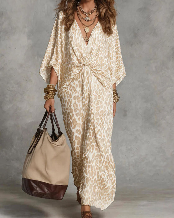 Trendy Leopard Batwing Sleeve Dress