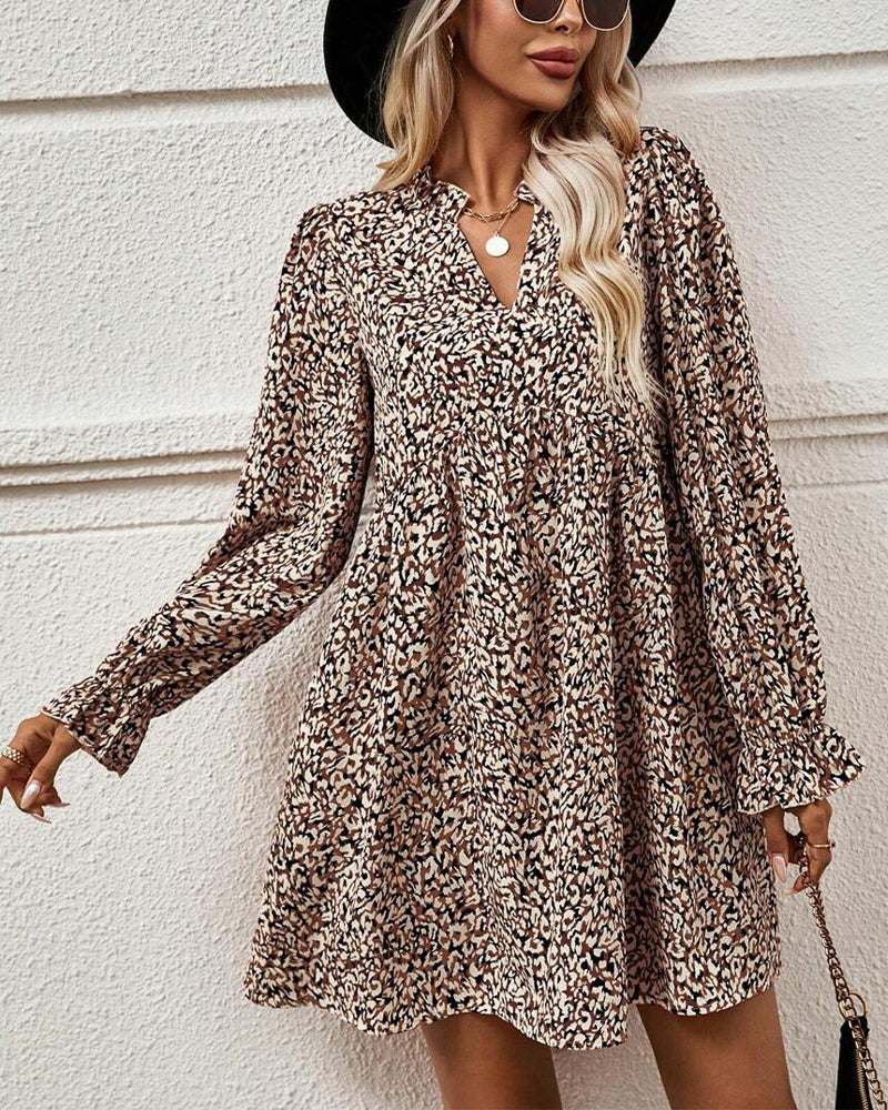 Leopard Print Temperamental V-Neck Dress