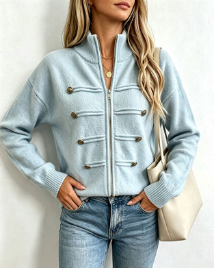Mandarin Collar Fashion Zipper Knit Cardigan