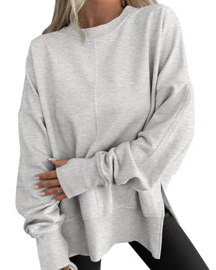 Side Slit Crew Neck Loose Sweatshirt