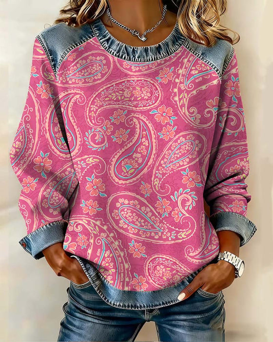 Stylish Color-Blocked Crew Neck Sweatshirt