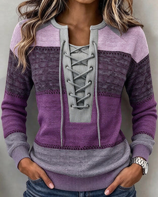 Tie Striped Color Block Fitted Sweatshirt