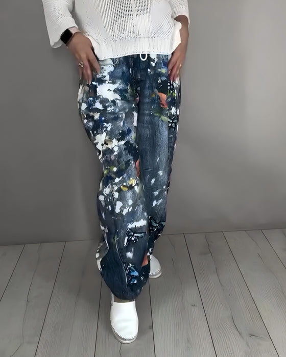 Splatter Print Drawstring Jeans