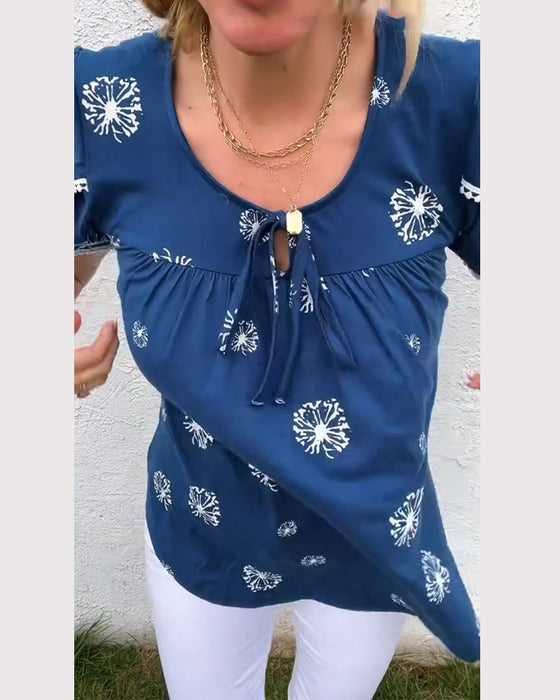 Petal Sleeve Print Tie-Dye Blouse