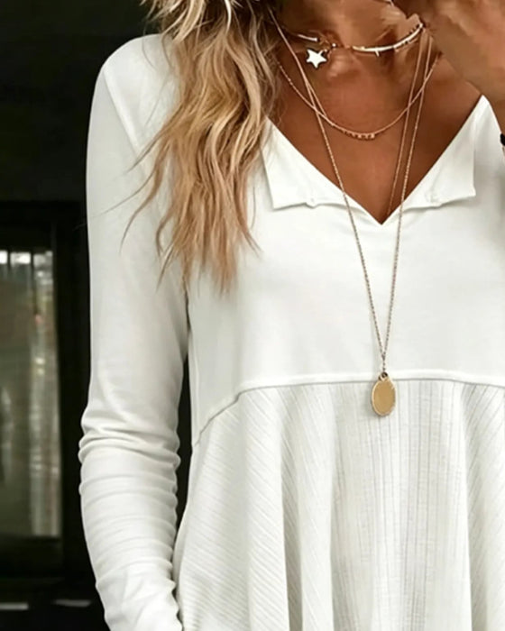 Fashion V-Neck Solid Color Blouse