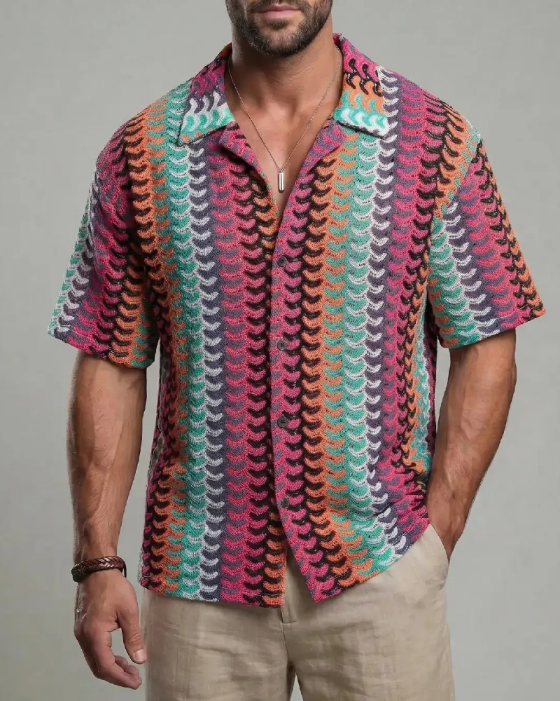Colorful Hollow-Out Breathable Short-Sleeve Shirt