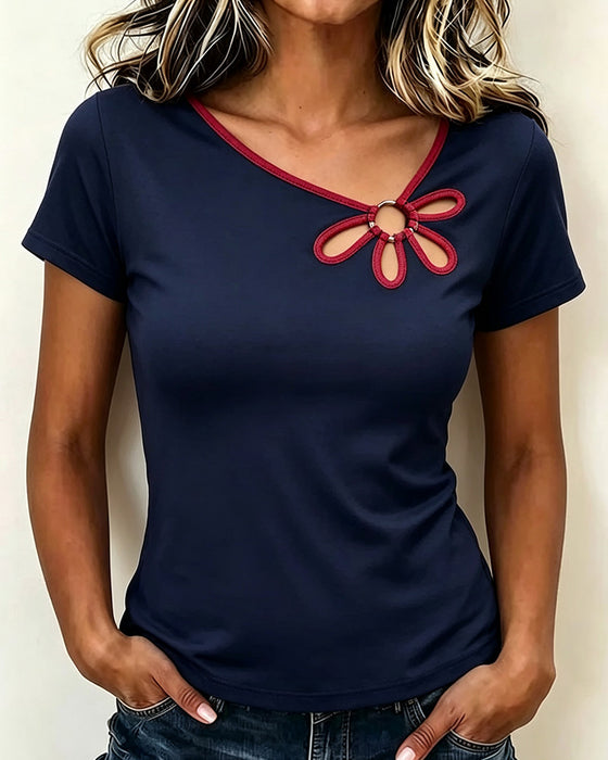 Floral Cutout Short Sleeve T-Shirt