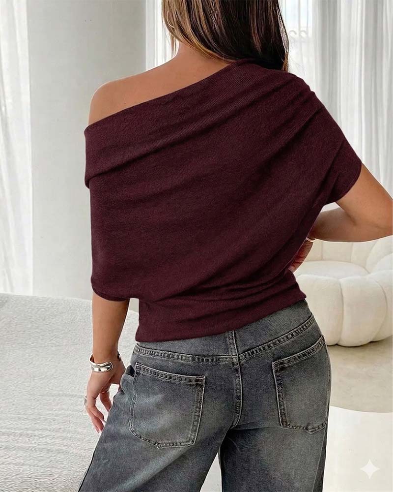 Batwing Sleeve Off-Shoulder Solid Blouse