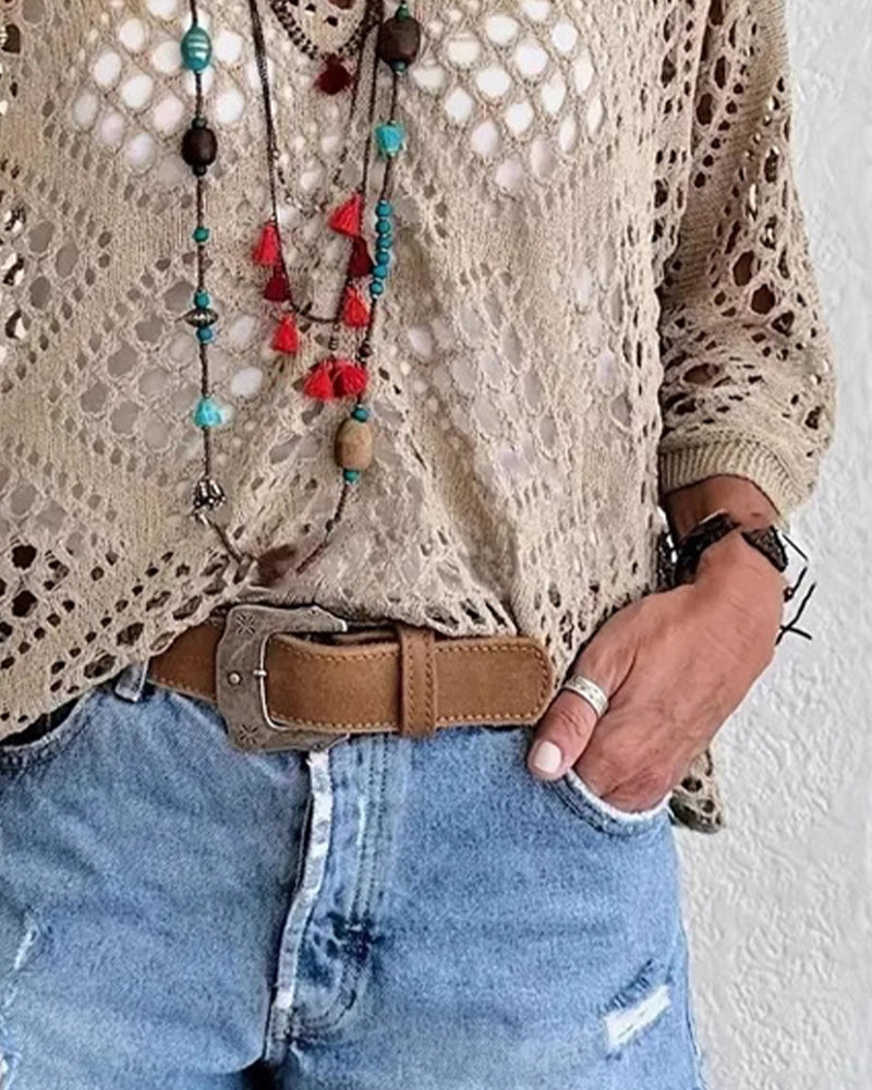 Diamond-Patterned Openwork Loose Top