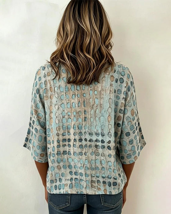 Crewneck Short-Sleeve Polka Dot Blouses