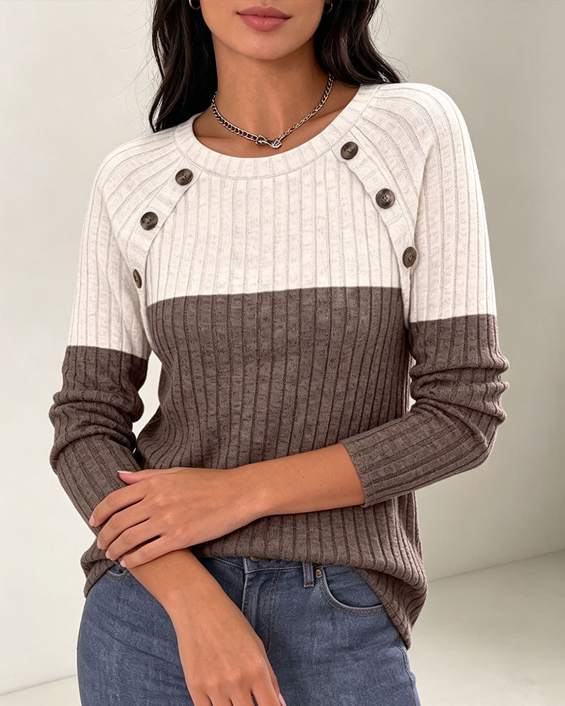 Round Neck Button-Down Top