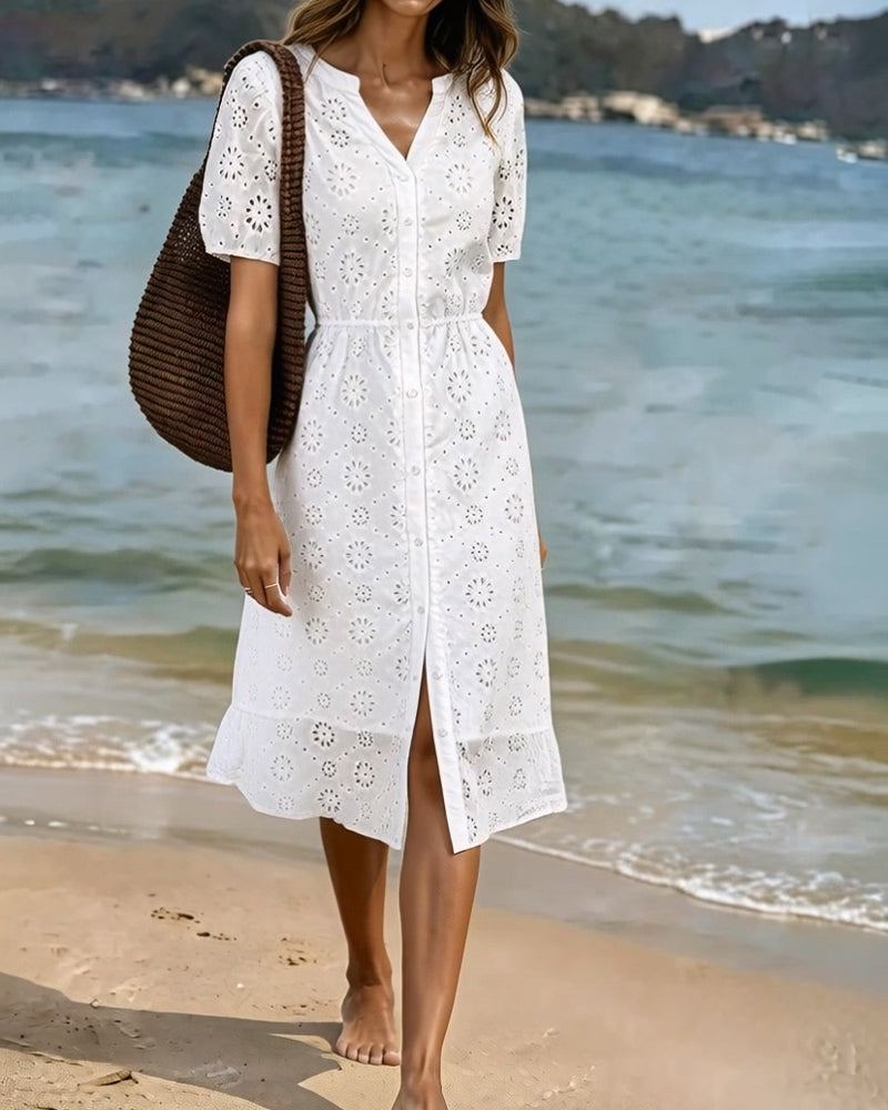 Cut-Out V-Neck Shirt Dresses