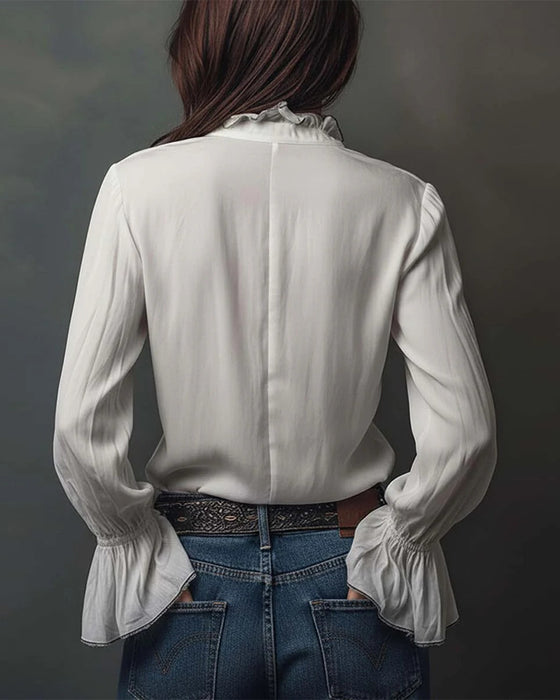 Stand-Collar Bell Sleeve Blouse