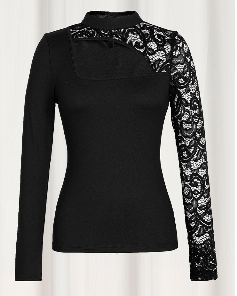 Patchwork Lace Long-Sleeve Top