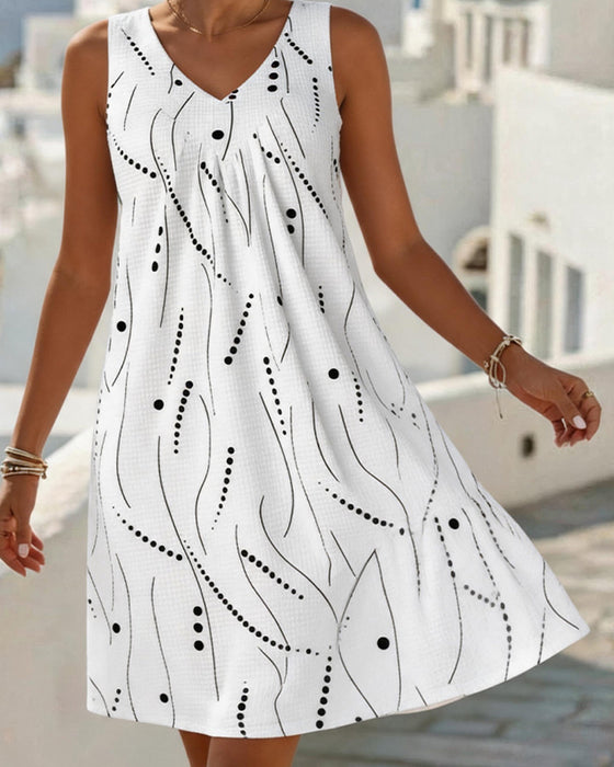 Sleeveless V Neck A-Line Patchwork Dress