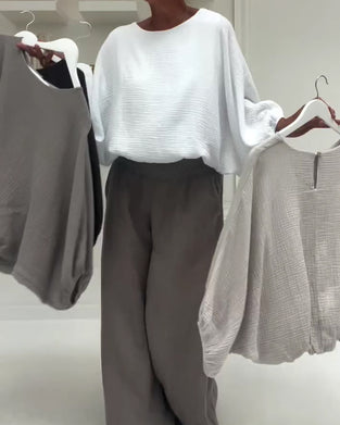 Elegant Pleated Batwing-Sleeve Blouse