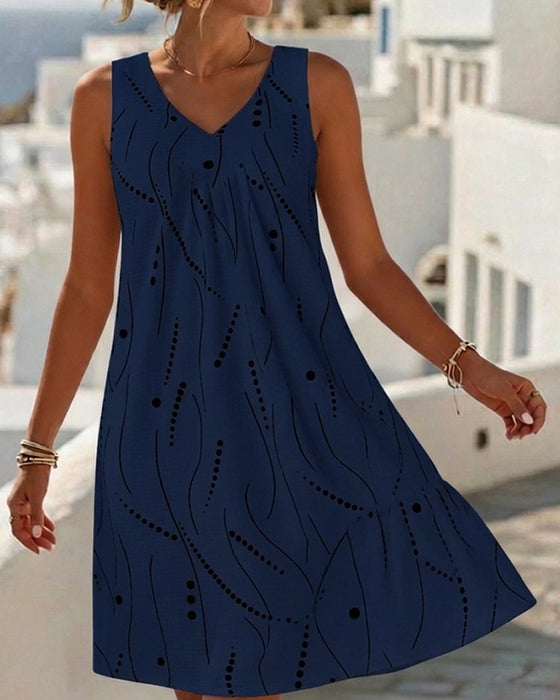 Sleeveless V Neck A-Line Patchwork Dress