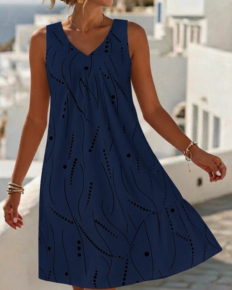 Sleeveless V Neck A-Line Patchwork Dress