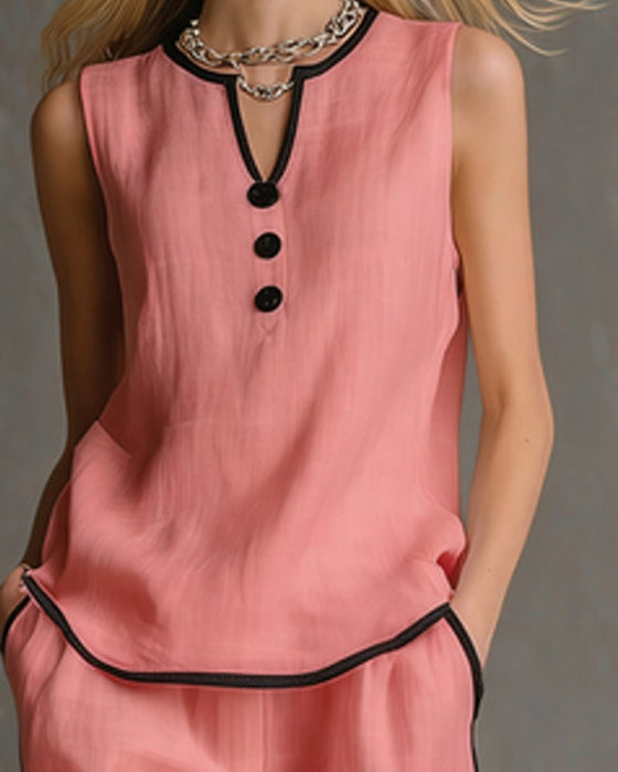 Sleeveless Black Trim Color Block Set