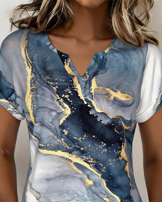 Marble Print V-Neck T-Shirt
