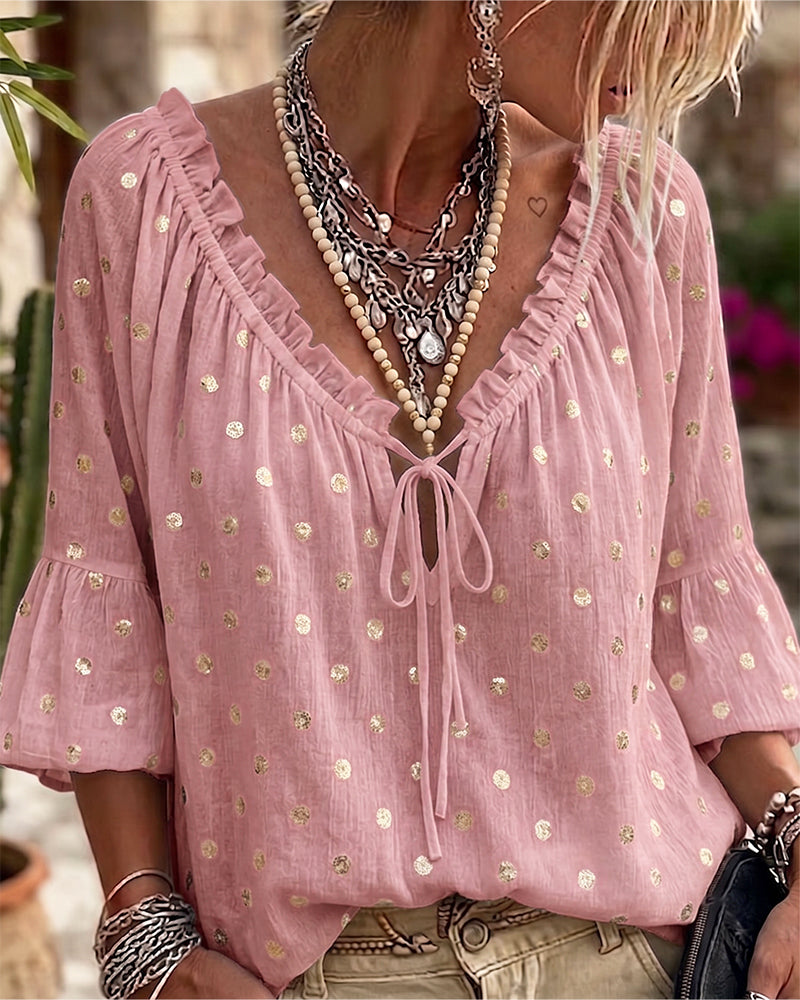 V-Neck Flare Sleeve Blouse