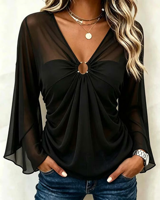 V-Neck Metal Ring Twist Blouse