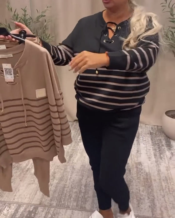 Casual Striped Ankle Sports Two-Piece Sets