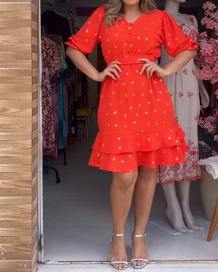 Casual Short Sleeve V Neck Printed Dress