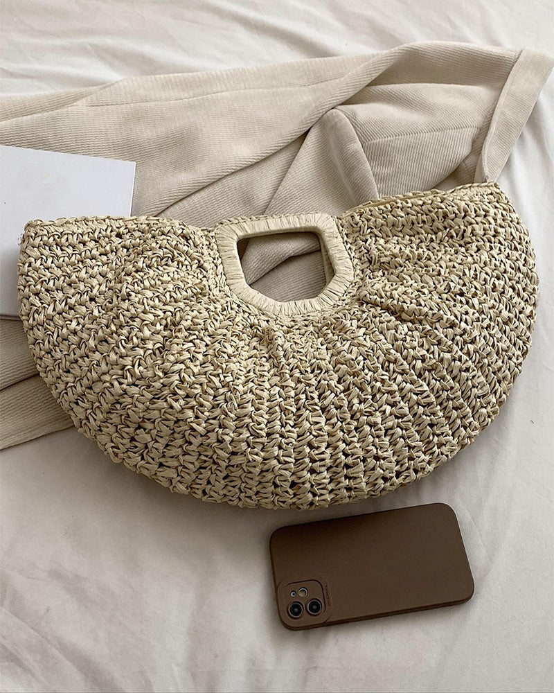 Moon-Shaped Straw Bag