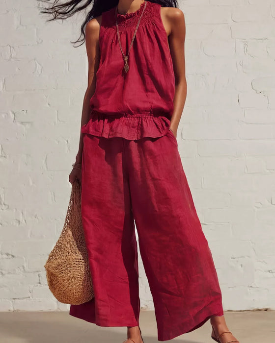 Sleeveless Ruffle Wide-Leg Pants Set