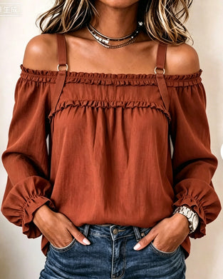 Off-Shoulder Spaghetti Strap Puff Sleeve Blouses