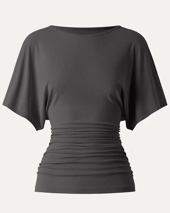 Casual Solid Pleated Short Sleeve Blouse