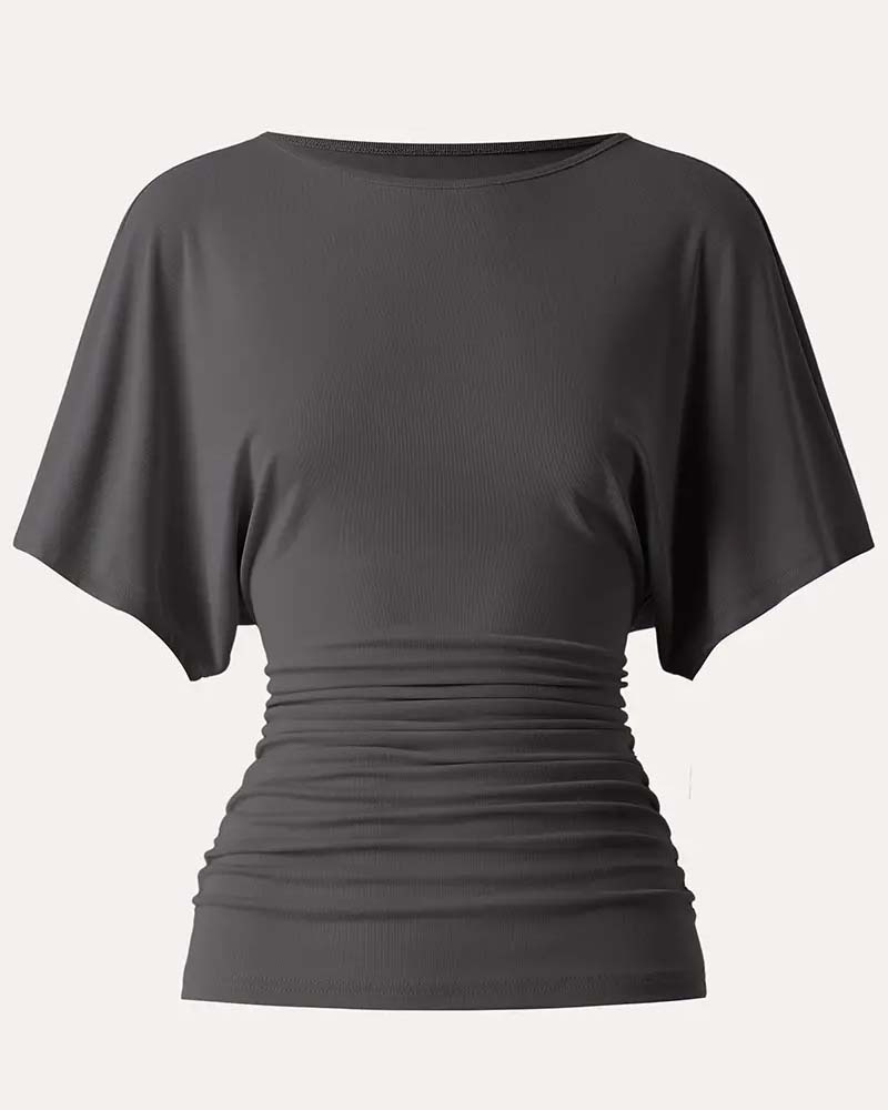 Casual Solid Pleated Short Sleeve Blouse