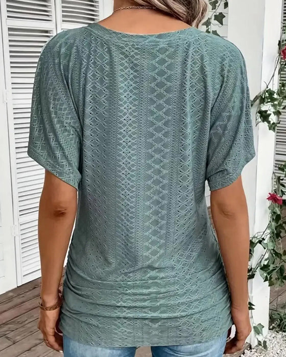 V-Neck Hollow Out Layered Patchwork T-Shirt