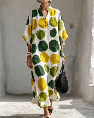 Small V-Neck Colorful Polka Dot Loose Dress