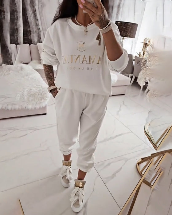 Sporty Casual Printed Two-Piece Set